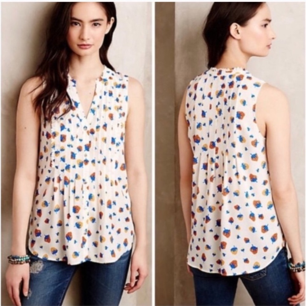 $99 Anthropologie Maeve Strawberry Fruit Print Tank Blouse size 4
